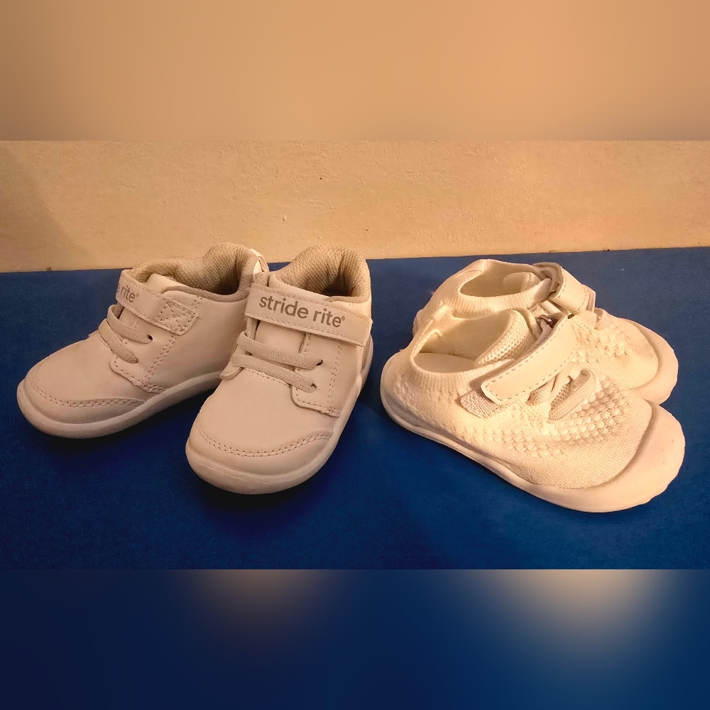 Worn Twice. Stride Rite White Kids Shoes And Brand New Unknown Brand Of Shoes